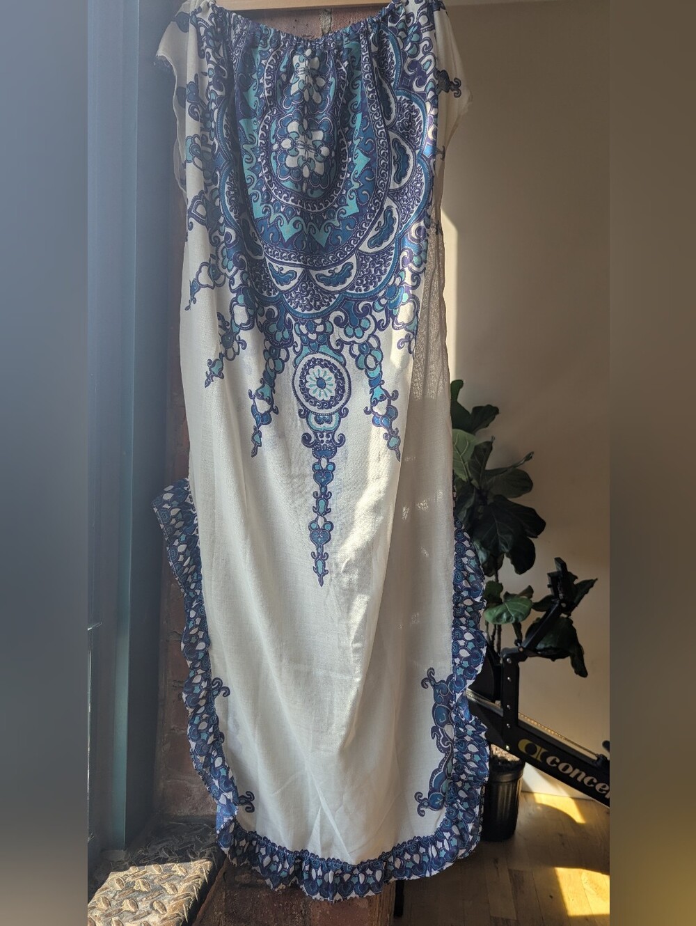 Soul Of A Hippie Blue & White Boho Medallion Cover Up,  Dress